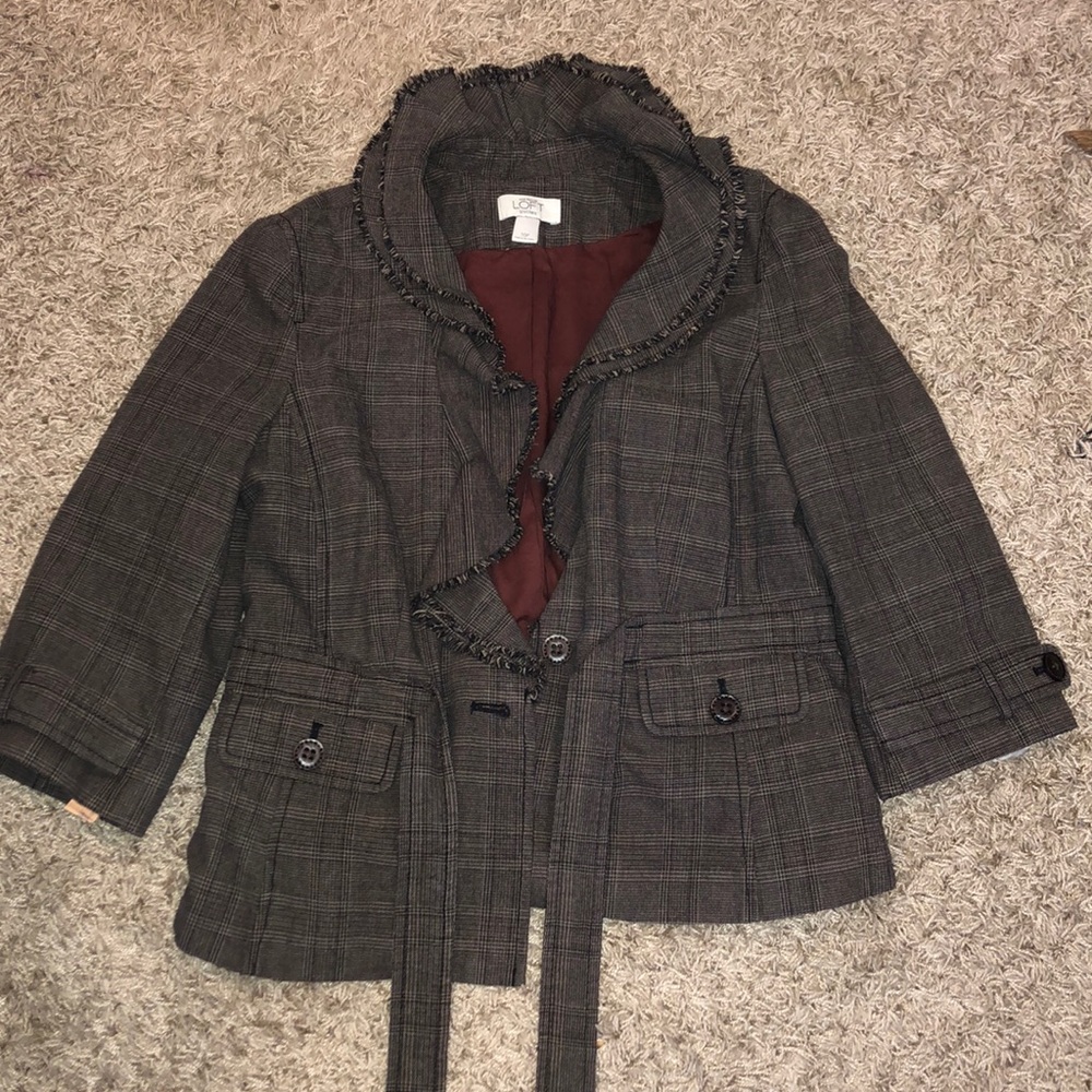 Espresso & burgundy Ann Taylor Checkered Blazer